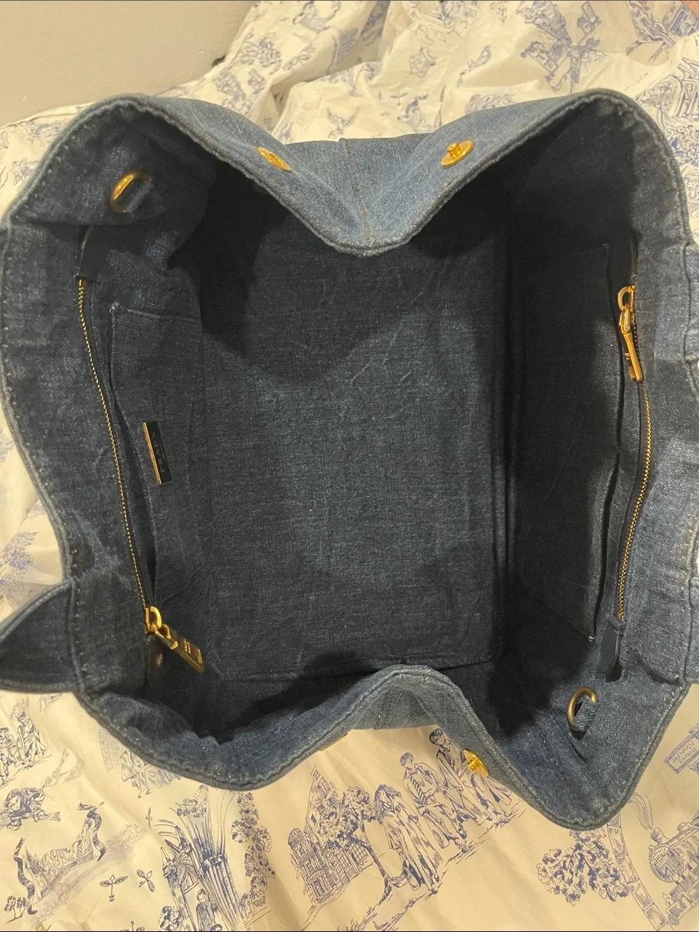 Prada Dark Denim Canapa Tote Bag Large with Strap